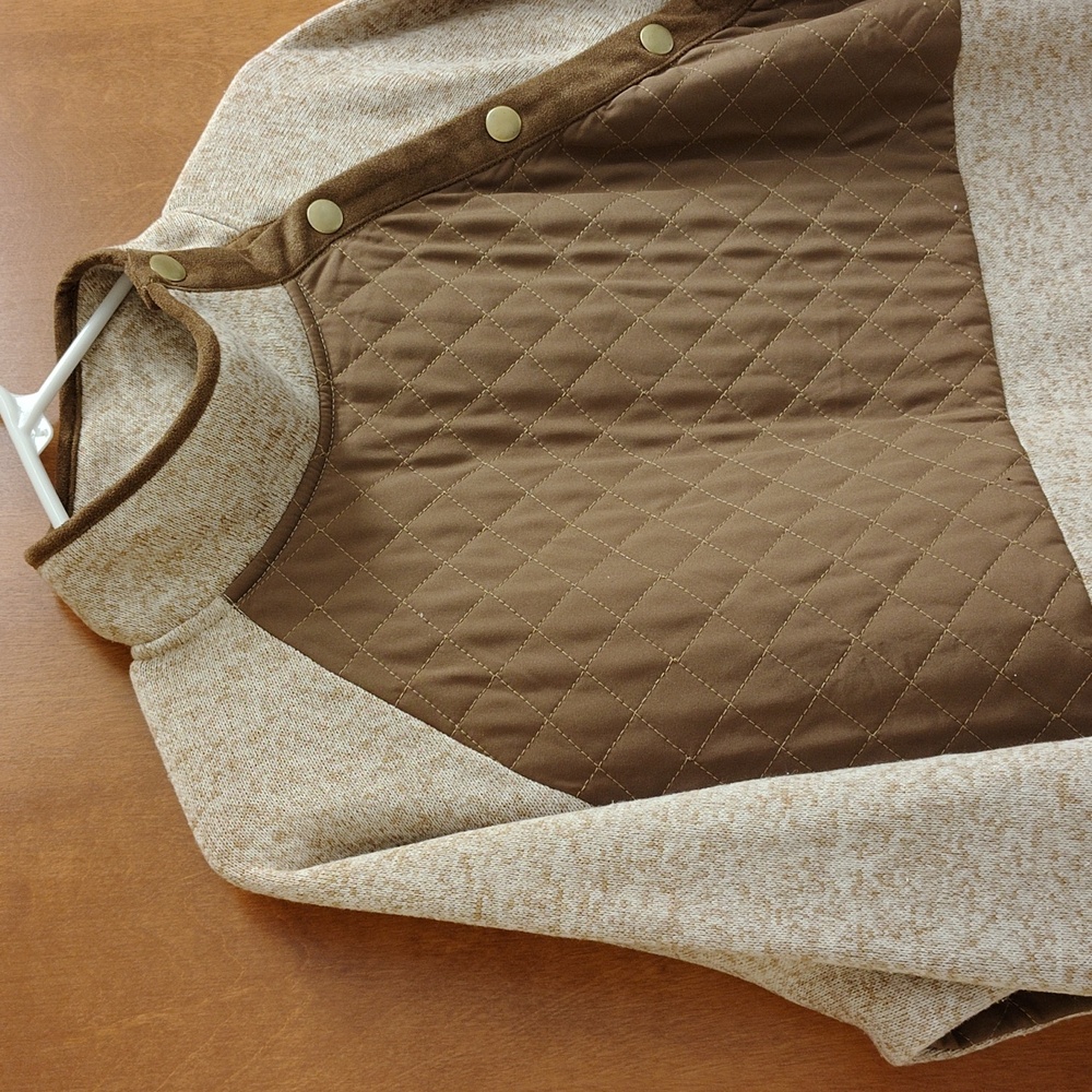 MarleyLilly Brown and Cream Quilted Fleece Pullover - Picture 4 of 11